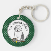 Tennis Old English Sheepdog (Grey 1) Dog Cute) Sleutelhanger (Achterkant)