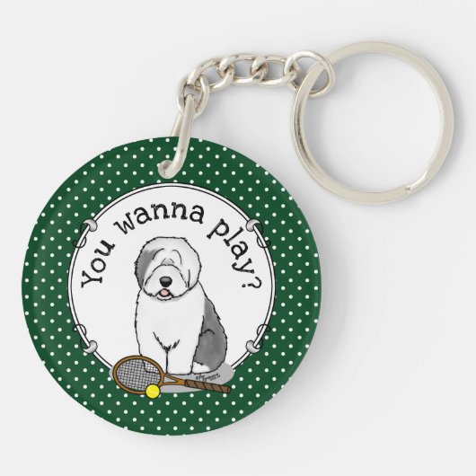 Tennis Old English Sheepdog (Grey 1) Dog Cute) Sleutelhanger (Achterkant)