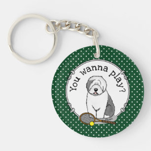 Tennis Old English Sheepdog (Grey 1) Dog Cute) Sleutelhanger