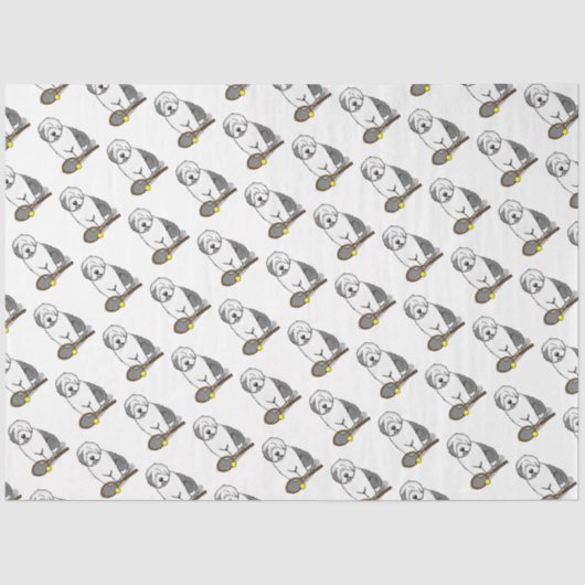 Tennis Old English Sheepdog (Grey 1) Dog Cute) Tissuepapier (Voorkant)