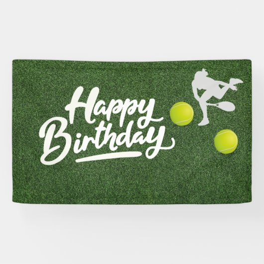 Tennis op groen gras Happy Birthday Banner (Horizontaal)