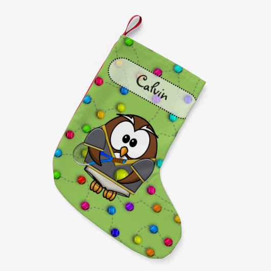 tennis owl boy kleine kerstsok (Voorkant (Hangend))