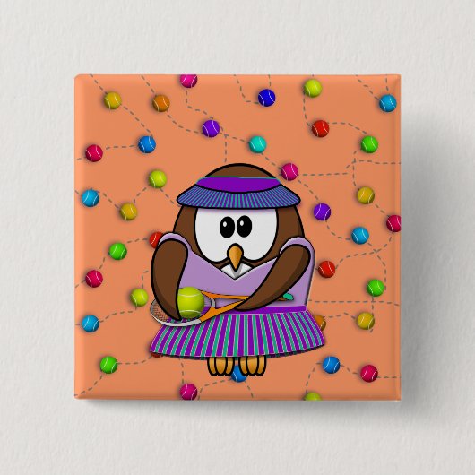 tennis owl - girl vierkante button 5,1 cm (Voorkant)