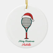 Tennis Paddle with Santa Hat Custom Christmas      Keramisch Ornament (Voorkant)