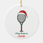 Tennis Paddle with Santa Hat Custom Christmas      Keramisch Ornament (Achterkant)