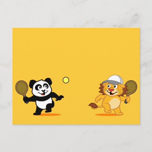 Tennis Panda en Lion Briefkaart (Voorkant)