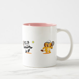 Tennis Panda en Lion Tweekleurige Koffiemok