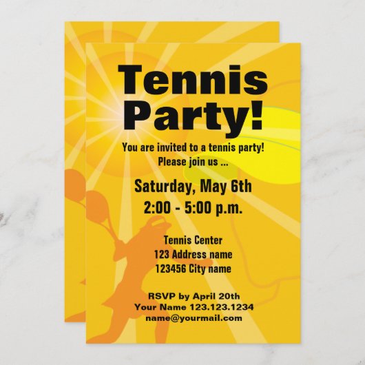 Tennis partijuitnodiging sjabloon kaart (Voorkant / Achterkant)