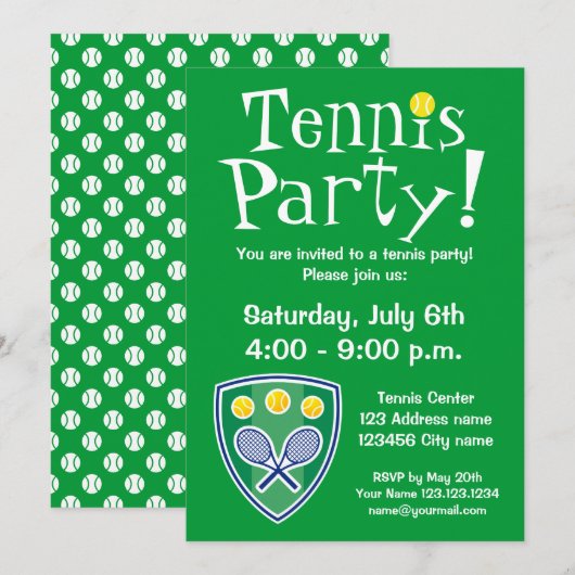 Tennis-partijuitnodigingen voor Birthday of BBQ Kaart (Voorkant / Achterkant)