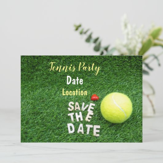 Tennis Party bewaart de datum met tennisbal Kaart (Staand voorkant)
