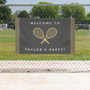 Tennis Party Chique Goud en Grijs Custom Spandoek