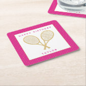 Tennis Party Chique Goud en Roze Custom Kartonnen Onderzetters (Schuin)