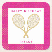 Tennis Party Chique Goud en Roze Custom Kartonnen Onderzetters (Voorkant)