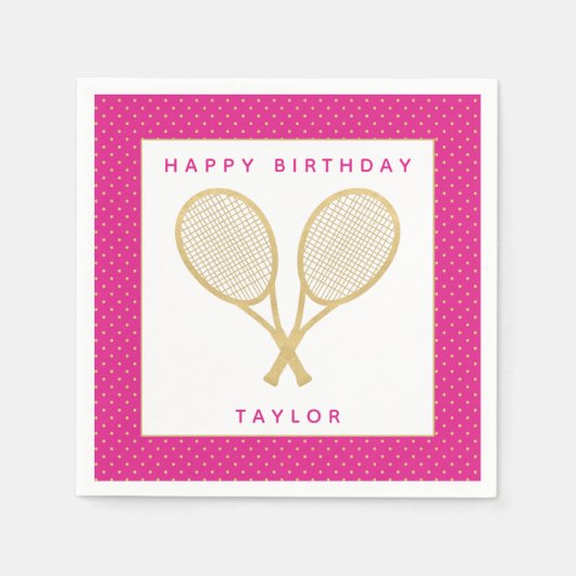 Tennis Party Chique Goud en Roze Custom Servet (Voorkant)
