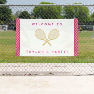 Tennis Party Chique Goud en Roze Custom Spandoek