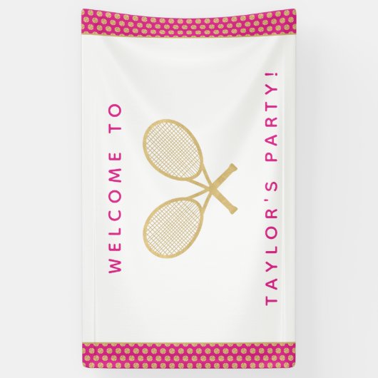 Tennis Party Chique Goud en Roze Custom Spandoek (Verticaal)