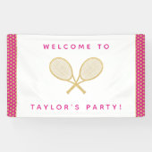 Tennis Party Chique Goud en Roze Custom Spandoek (Horizontaal)