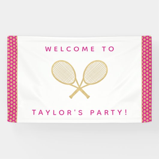 Tennis Party Chique Goud en Roze Custom Spandoek (Horizontaal)