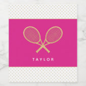 Tennis Party Chique Goud en Roze Custom Wijn Etiket (Enkel label)