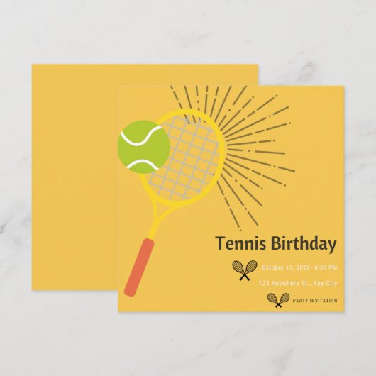 Tennis Party Invitation For Birthdays Or BBQ Kaart (Voorkant / Achterkant)