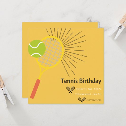 Tennis Party Invitation For Birthdays Or BBQ Kaart (Voorkant / Achterkant in situ)