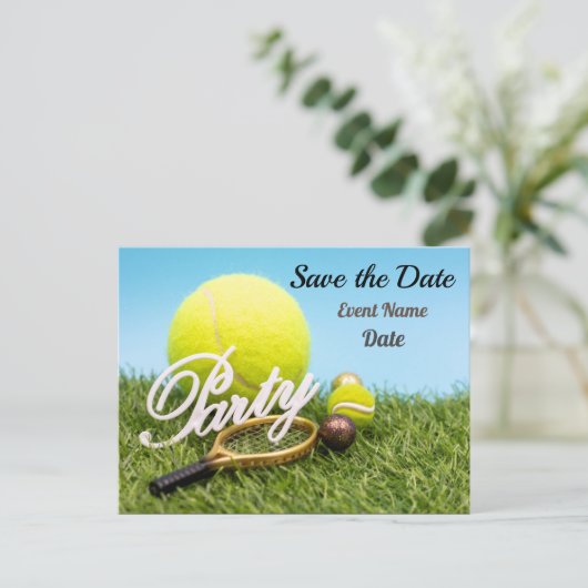 Tennis Party uitnodiging racket en tennisbal (Staand voorkant)
