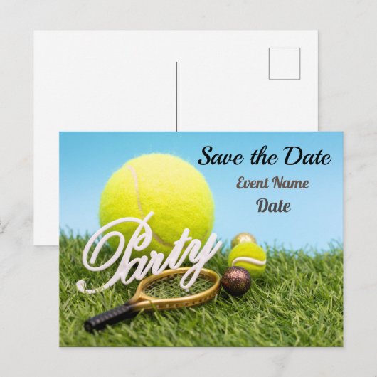 Tennis Party uitnodiging racket en tennisbal (Voorkant / Achterkant)