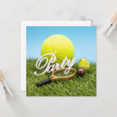 Tennis Party-uitnodigingsracket en tennisbal Kaart (Voorkant / Achterkant in situ)