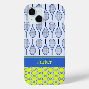 Tennis patroon aangepaste naam blauw iPhone 15 case
