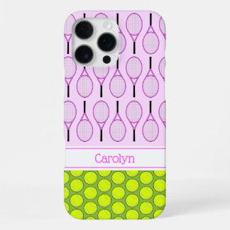 Tennis patroon aangepaste naam roze groen iPhone 16 pro max hoesje