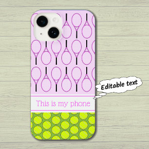 Tennis patroon aangepaste naam roze groen iPhone 14 hoesje