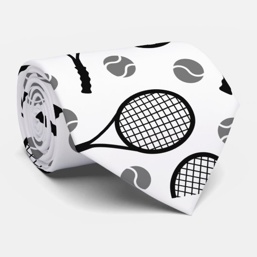Tennis Pattern Black & White Vaderdag Dad Cool Stropdas (Opgerold)