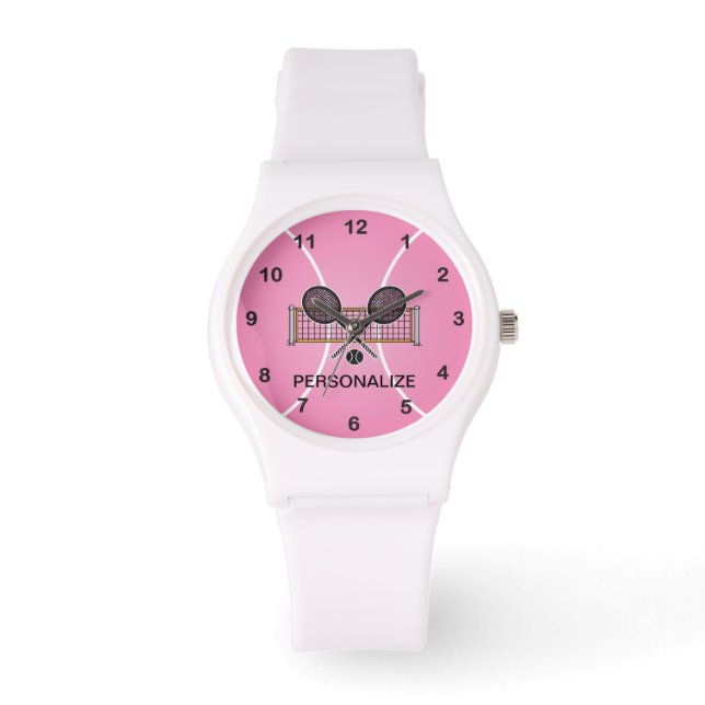 Tennis | Personaliseren - Roze Horloge (Voorkant)