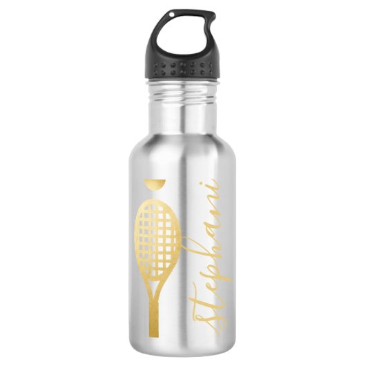 Tennis Personalized Black en Gold Waterfles (Voorkant)