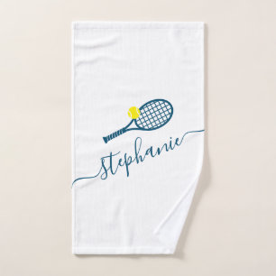 Tennis Personalized Name Script Monogram Blue Handdoek