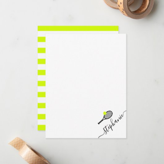 Tennis Personalized Name Script Monogram Notitiekaartje (Voorkant / Achterkant in situ)