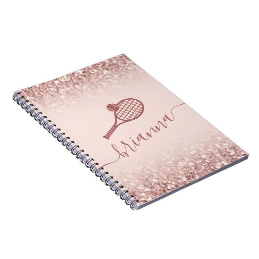 Tennis Personalized Pink Girly Sparkle Notitieboek (Rechterzijde)