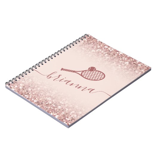 Tennis Personalized Pink Girly Sparkle Notitieboek (Linkerzijde)