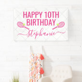 Tennis Persoonlijke naam Roze Birthday Party Spandoek (Insitu)