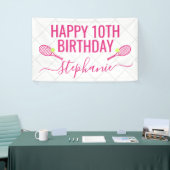 Tennis Persoonlijke naam Roze Birthday Party Spandoek (Beurs)