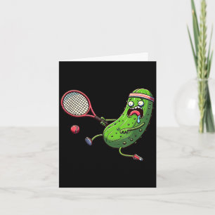 Tennis pickle atleet die rent met racket en bal kaart