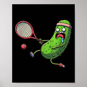 Tennis pickle atleet hardlopend met racket en bal poster