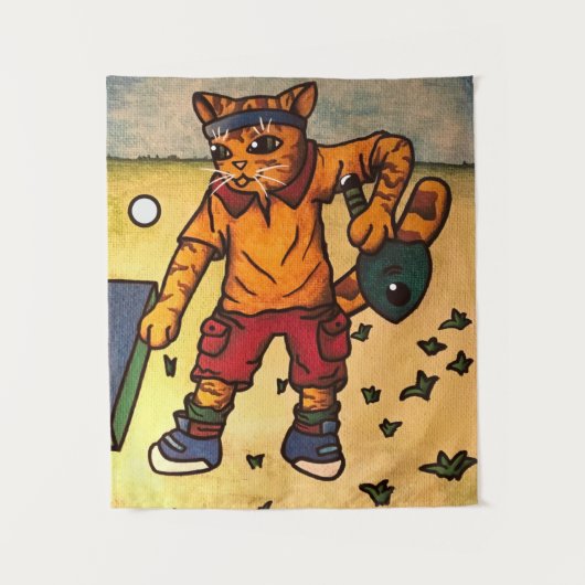 Tennis Ping-Pong Cat Wandkleed (Voorkant)