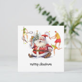 Tennis Player achter Kerstmis Feestdagenkaart (Staand voorkant)