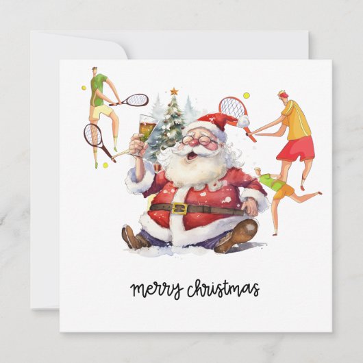Tennis Player achter Kerstmis Feestdagenkaart (Voorkant)