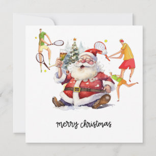 Tennis Player achter Kerstmis Feestdagenkaart