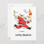 Tennis Player achter Kerstmis Feestdagenkaart (Voorkant / Achterkant)