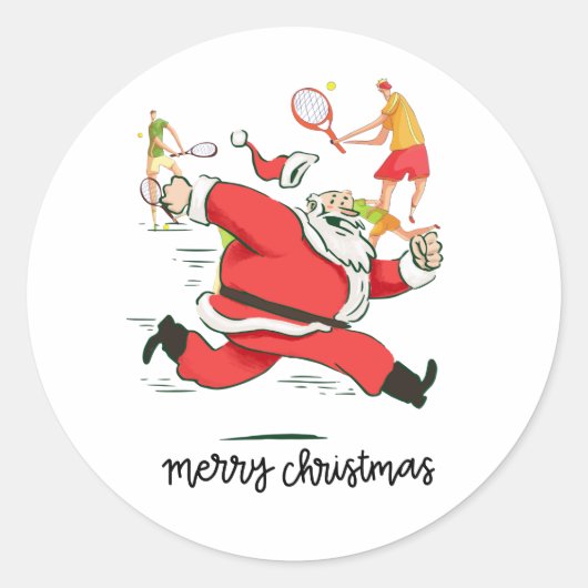 Tennis Player achter Kerstmis Ronde Sticker (Voorkant)