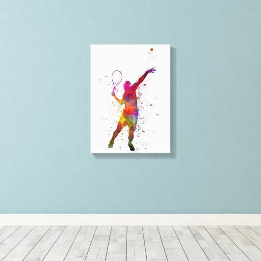 tennis player at service serving silhouette 01 canvas afdruk (Insitu (Houten vloer))