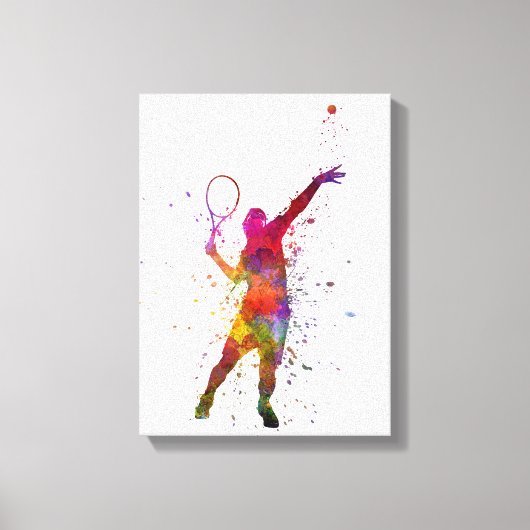 tennis player at service serving silhouette 01 canvas afdruk (Voorkant)